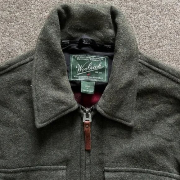 Woolrich Wool Blanket Lined Long Sleeve Full Zip Barn Over Coat Green Mens Large - Picture 3 of 16